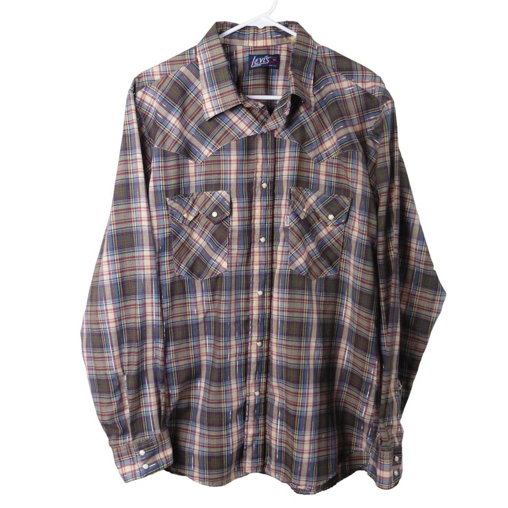 Vintage Levis Mens XL X-LARGE western shirt pearl snap plaid 80s